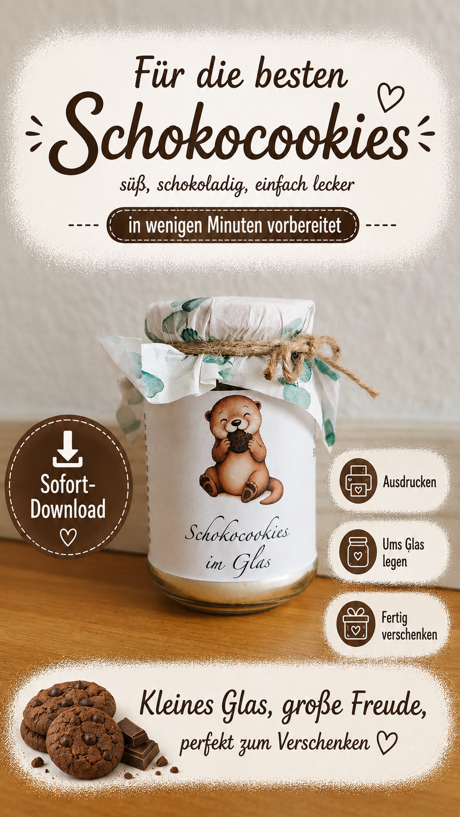 Schokocookies im Glas - kleines Geschenk, große Freude!