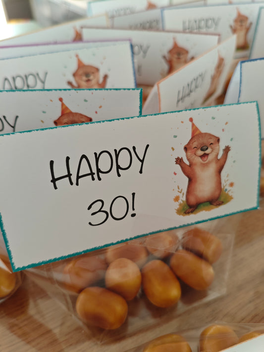 Druckvorlage "Happy 30!"-Geburtstagskracher - niedliches Otterdesign - PDF - Sofortdownload