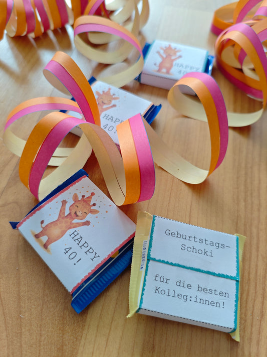 Happy 40 - DIY Bastelvorlage - Bandarole - Mini-Rittersport