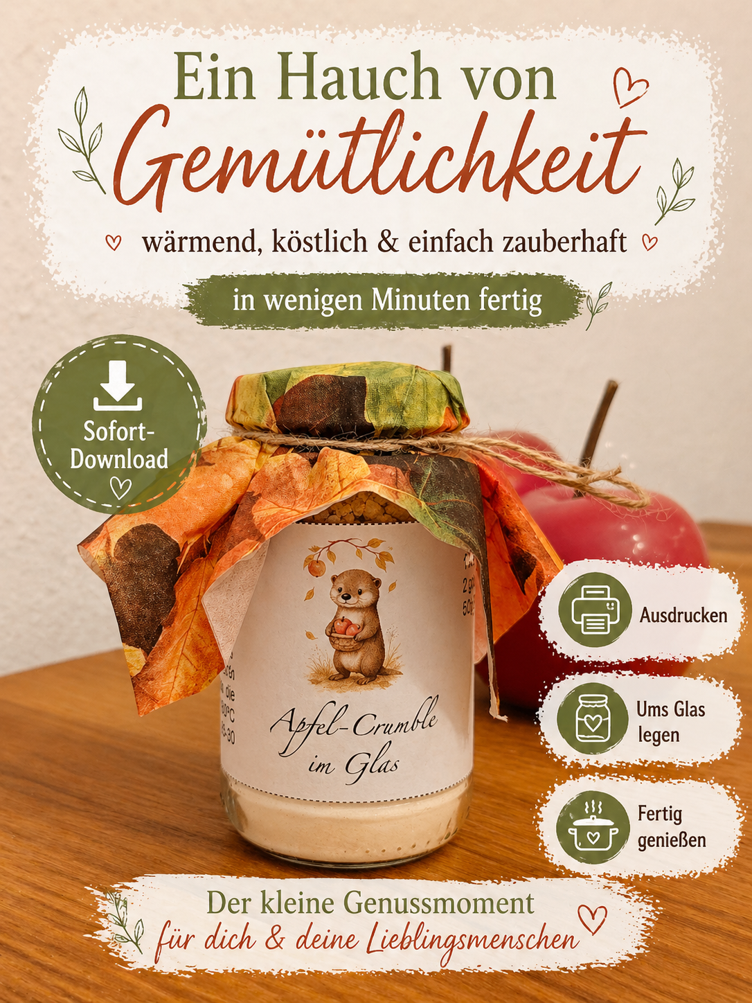 Apfel-Crumble im Glas - warmes Geschenk