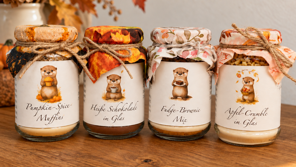 Herbst-Bundle – 4 Banderolen für Backmischungen im Glas