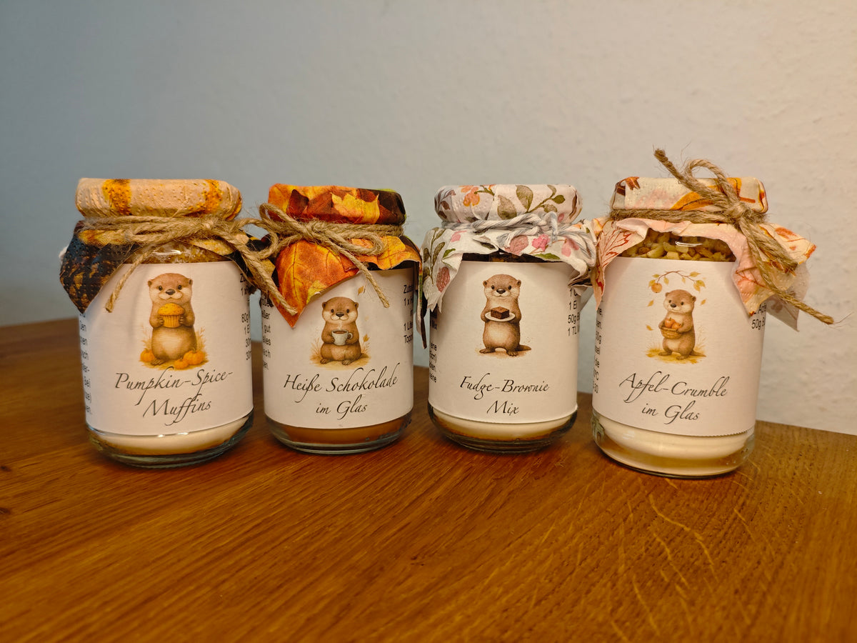 Herbst-Bundle – 4 Banderolen für Backmischungen im Glas
